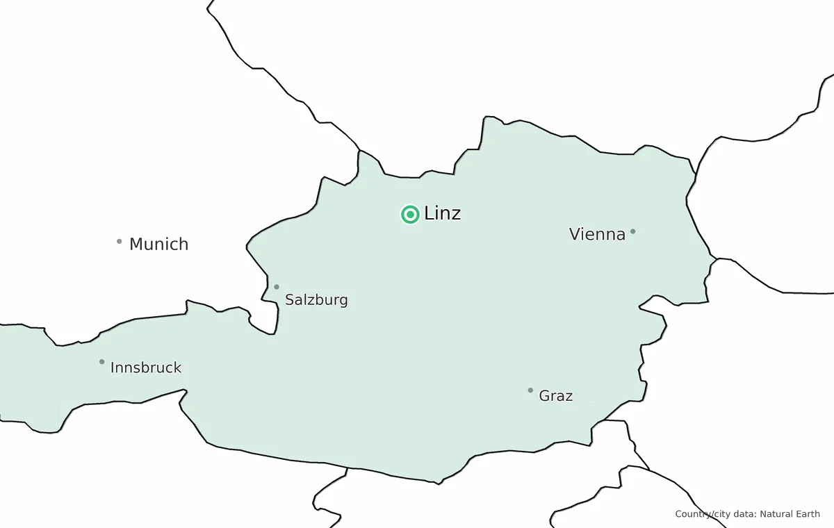 Karte mit Standort Linz, Österreich